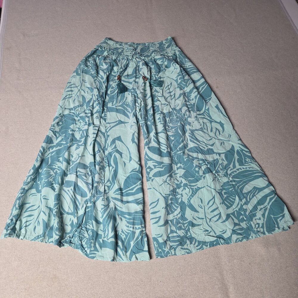 True Destinations Resort Wear Flare Pants Beach Coverup Blue Green Pull On Large